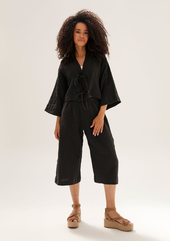 Cali - Black soft muslin kimono top