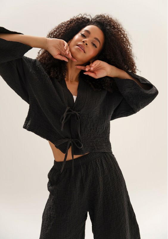Cali - Black soft muslin kimono top