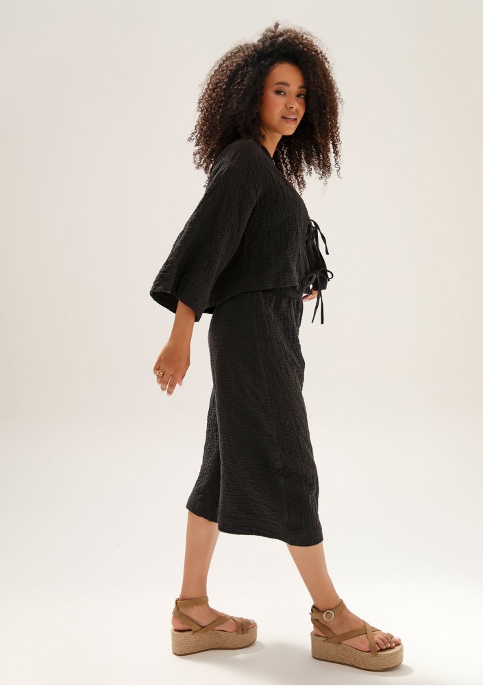 Cali - Black soft muslin kimono top