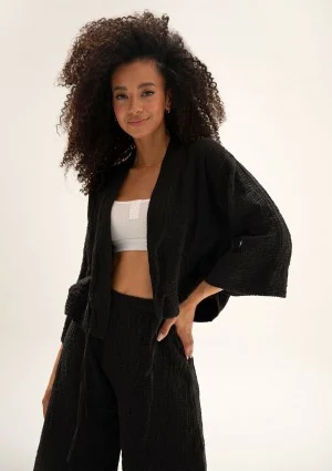 Cali - Black soft muslin kimono top