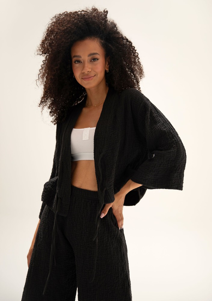 Cali - Black soft muslin kimono top