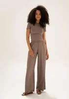 Lumiere - Latte beige rayon wide pants