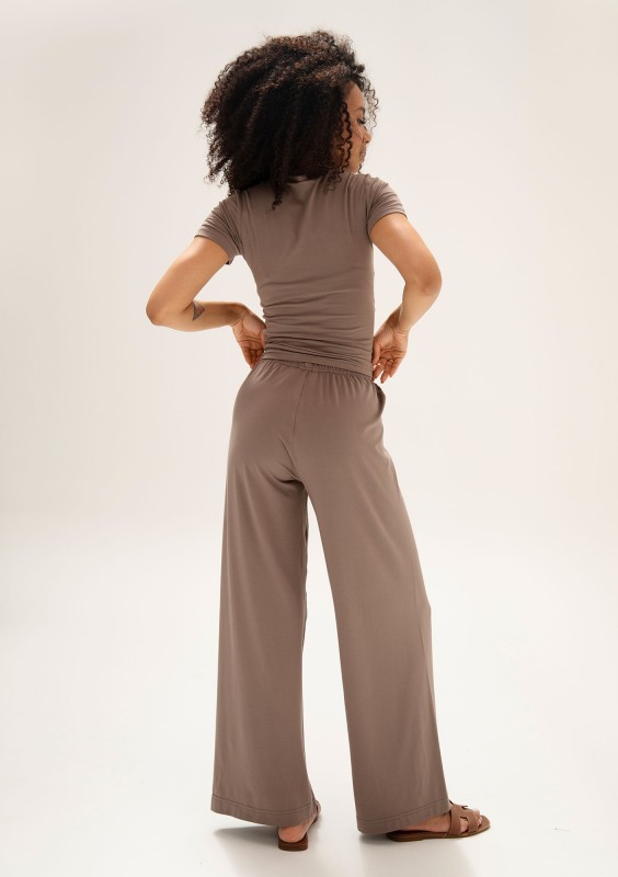 Lumiere - Latte beige rayon wide pants