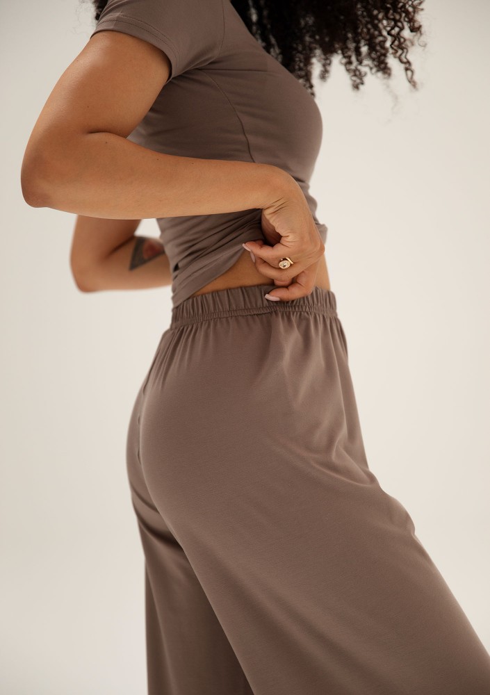 Lumiere - Latte beige rayon wide pants