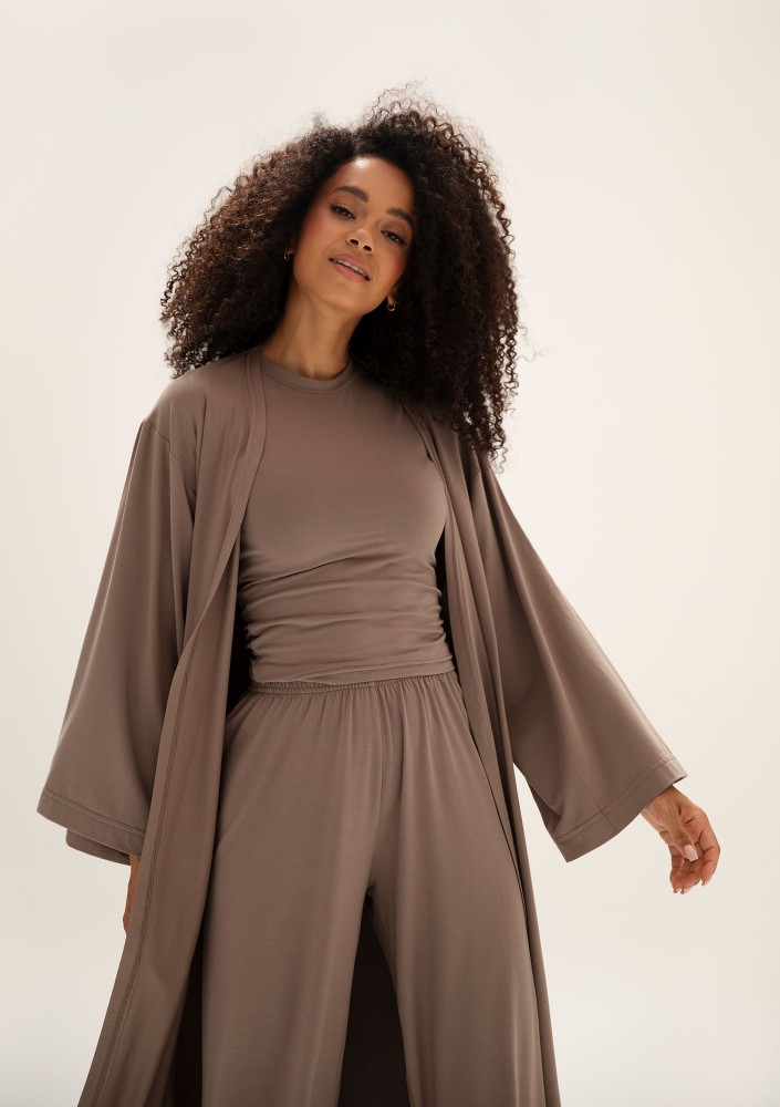 Lumiere - Kimono maxi z wiskozy Latte