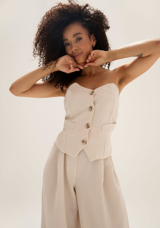 Noa - Beige faux linen vest