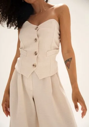 Noa - Beige faux linen vest