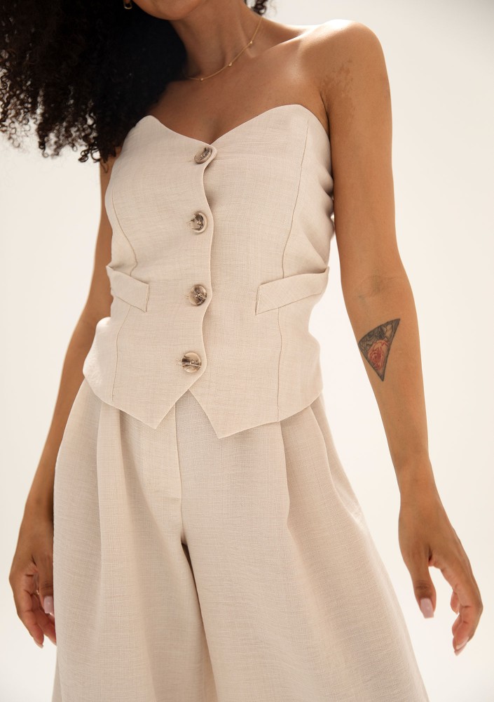 Noa - Beige faux linen vest