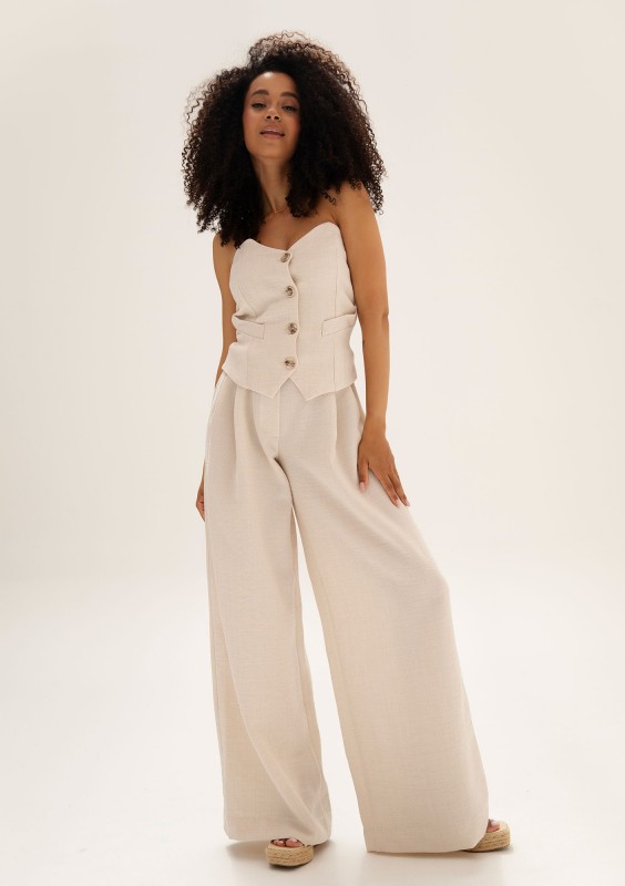 Noa - Beige faux linen pants