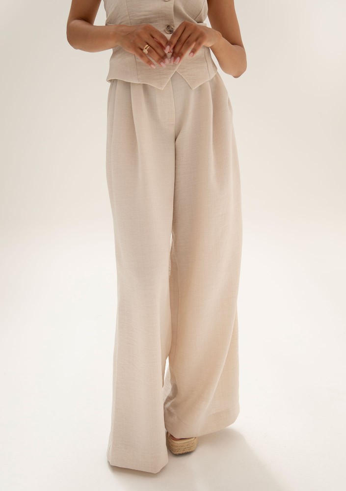Noa - Szerokie spodnie z imitacji lnu Beżowe