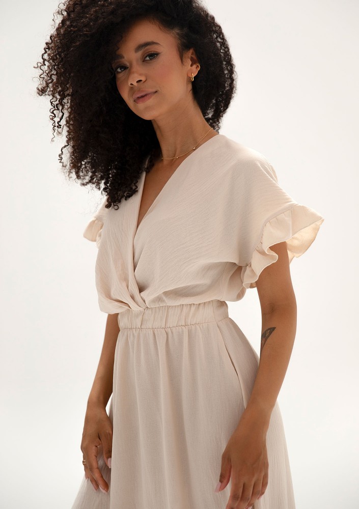 Florea - Beige maxi wrap dress