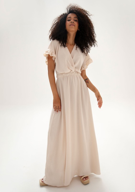 Florea - Beige maxi wrap dress