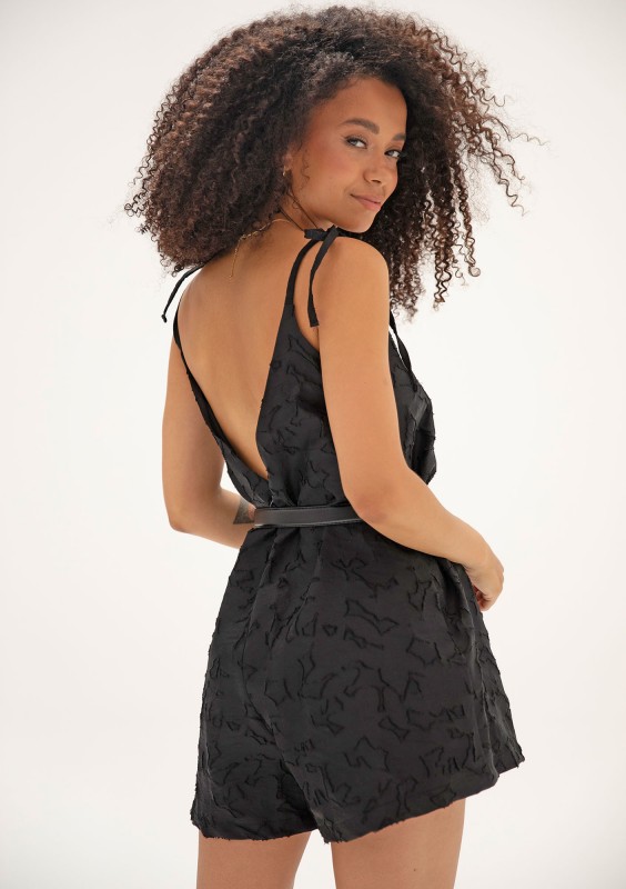 Fleur - Black cotton openwork jumpsuit