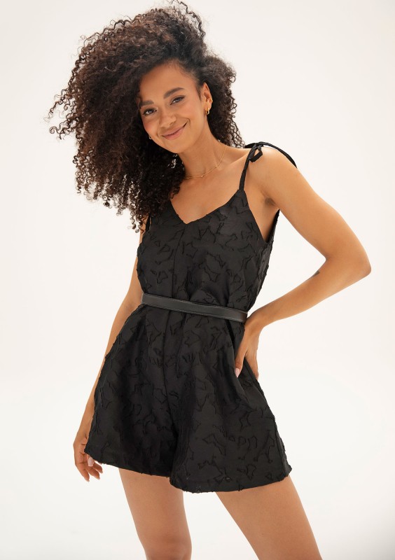 Fleur - Black cotton openwork jumpsuit