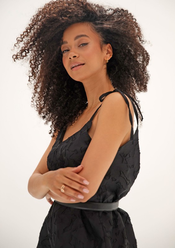 Fleur - Black cotton openwork jumpsuit