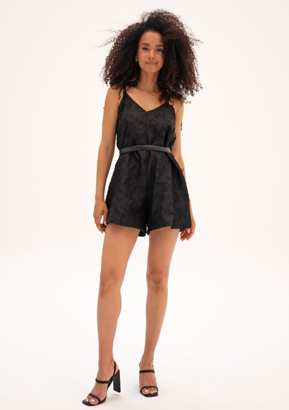 Fleur - Black cotton openwork jumpsuit