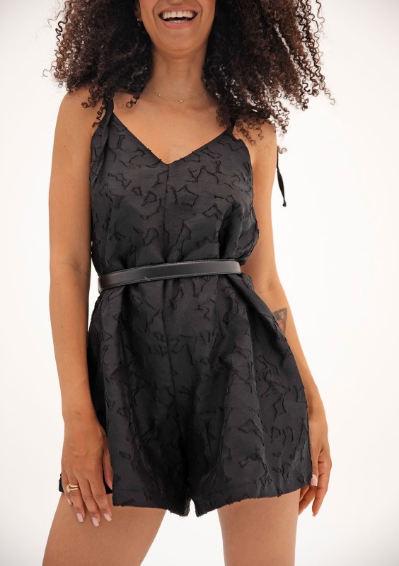 Fleur - Black cotton openwork jumpsuit