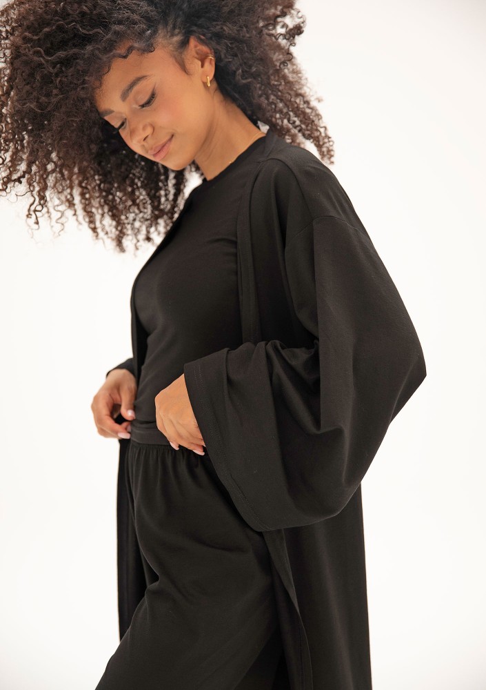 Lumiere - Black rayon maxi kimono