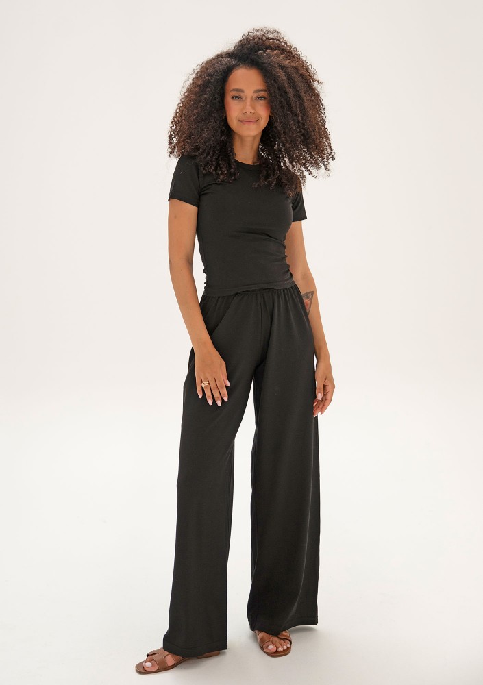 Lumiere - Black rayon wide pants