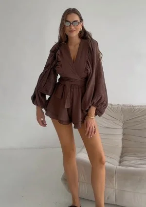 Capri - Chocolate brown muslin wrap shirt