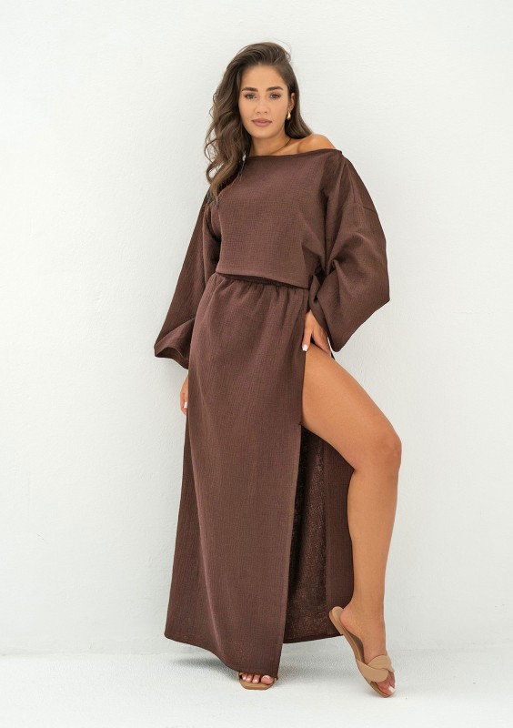 Terea - Brown muslin maxi skirt
