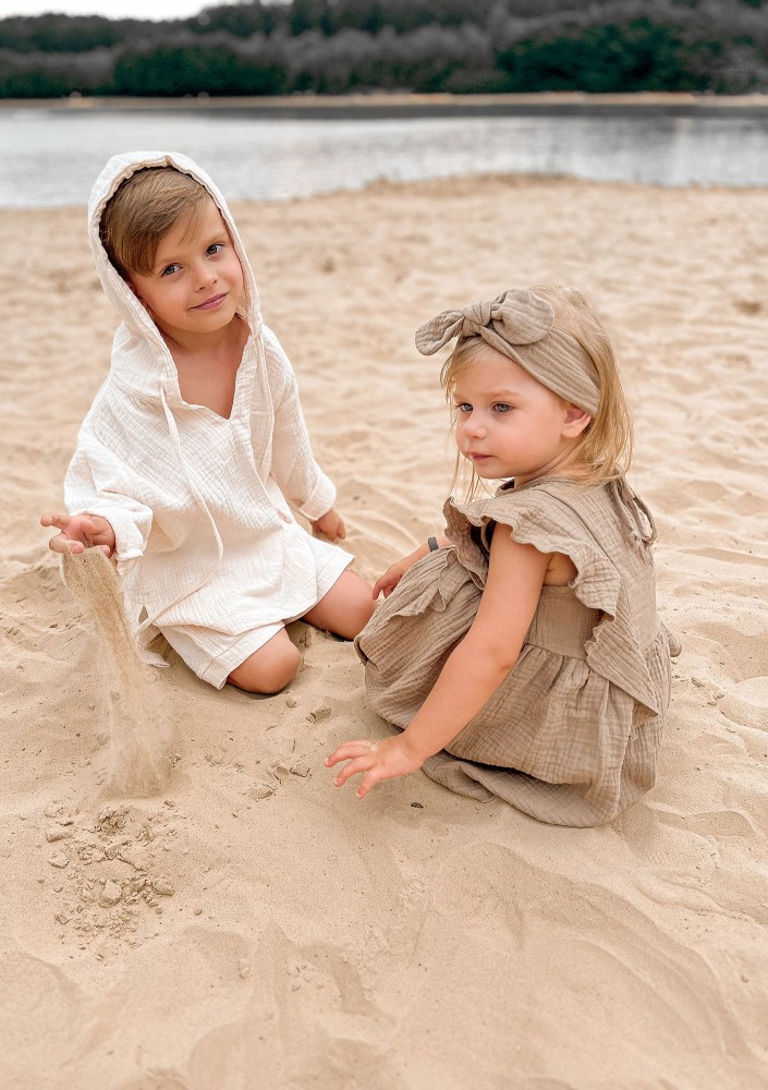 Creamy white muslin kids hoodie