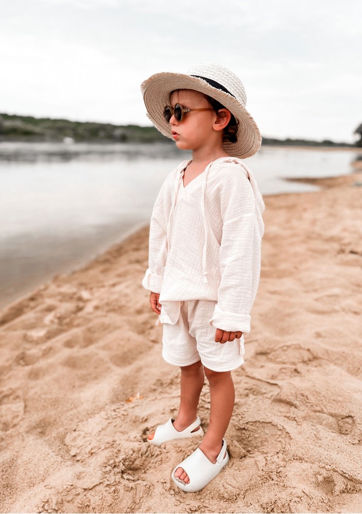 Creamy white muslin kids shorts
