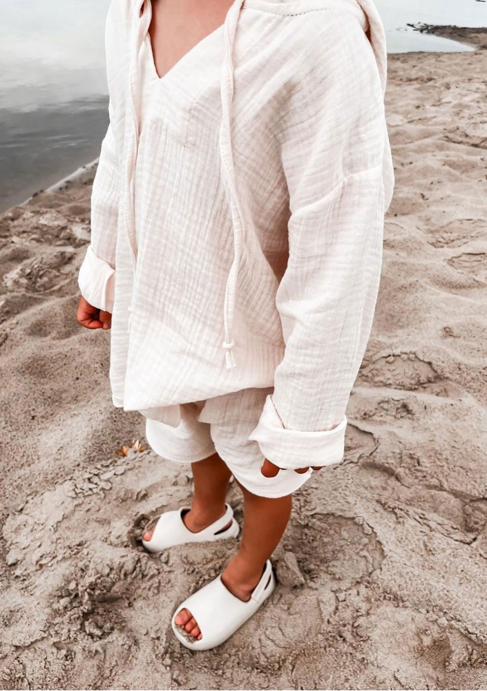 Creamy white muslin kids hoodie