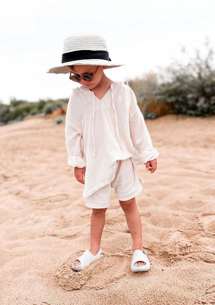Creamy white muslin kids hoodie