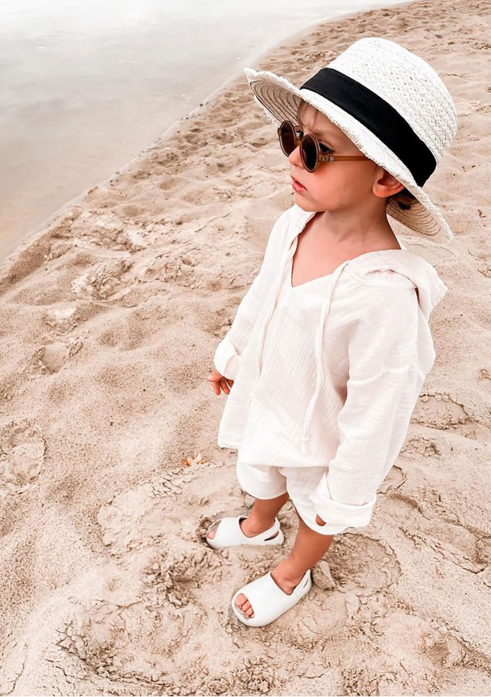 Creamy white muslin kids hoodie