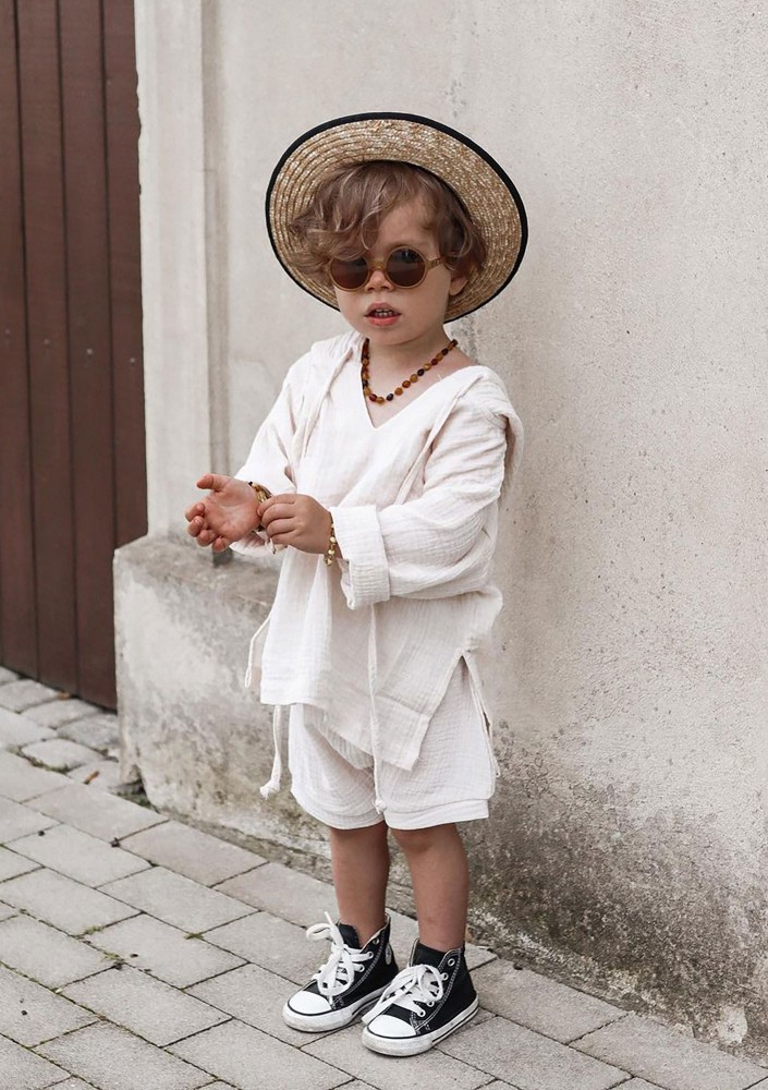 Creamy white muslin kids hoodie