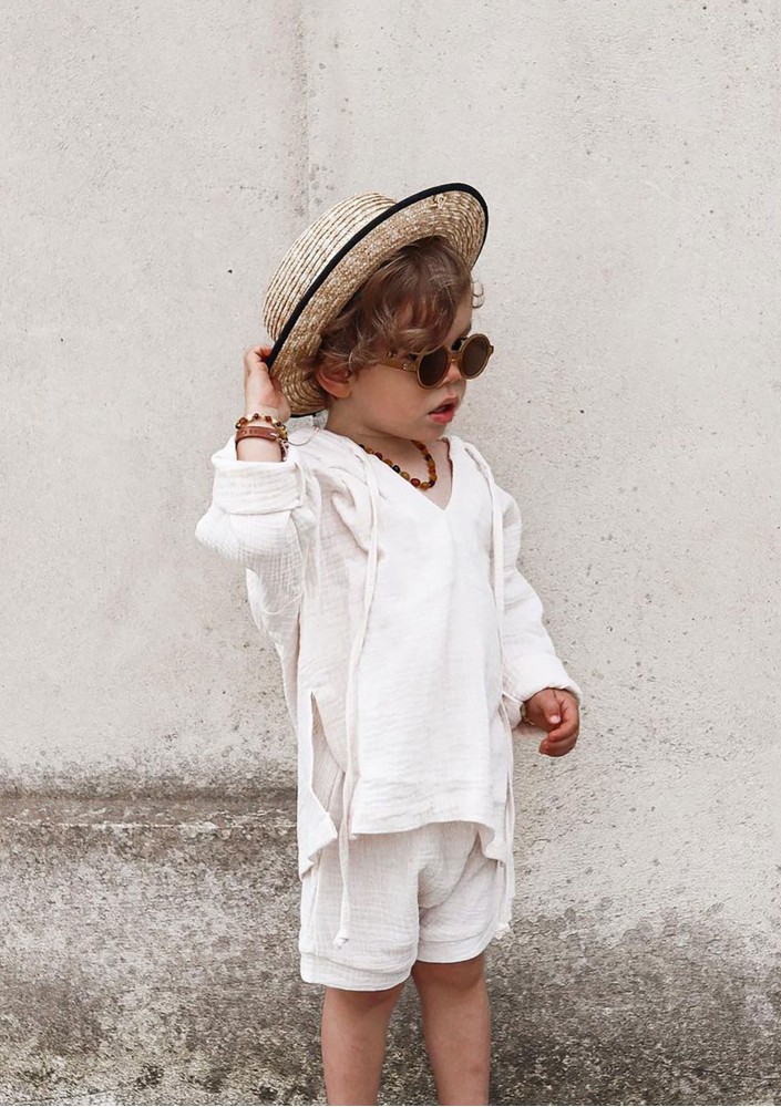 Creamy white muslin kids hoodie