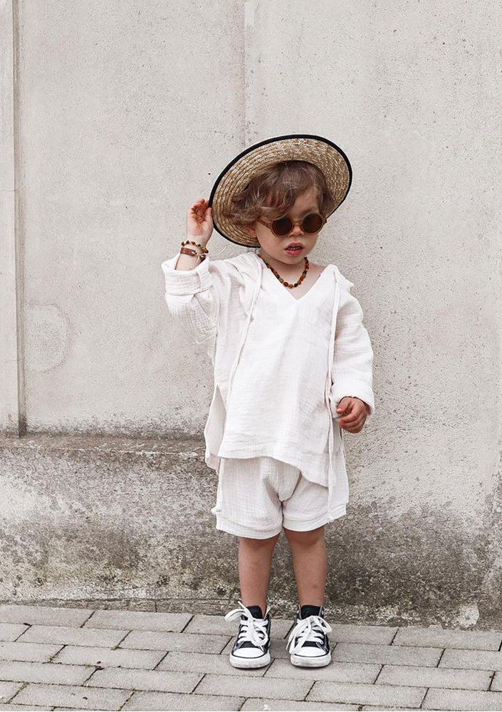 Creamy white muslin kids hoodie