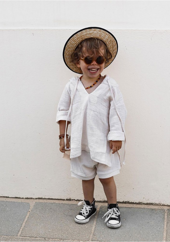 Creamy white muslin kids hoodie