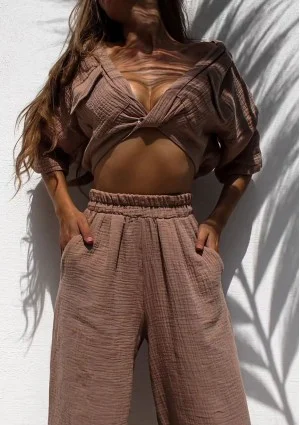 Thera - Beige muslin crop shirt