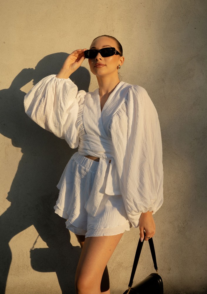 Capri - White muslin wrap shirt