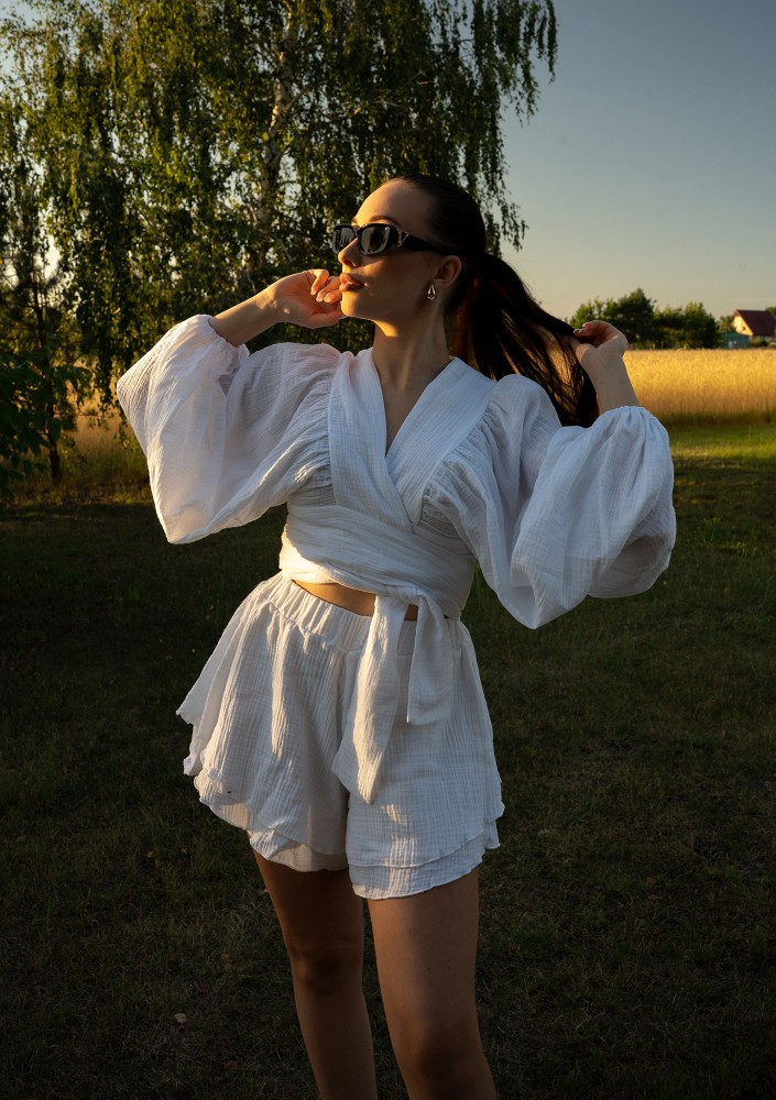 Capri - White muslin wrap shirt