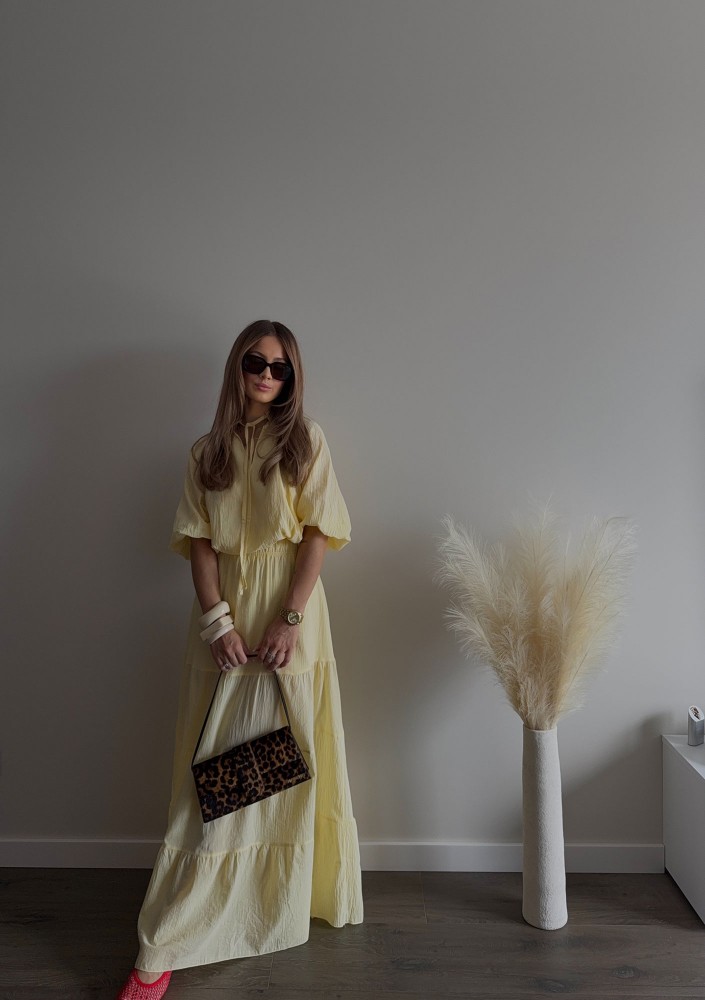 Soleil - Bawełniana spódnica boho maxi Bananowa