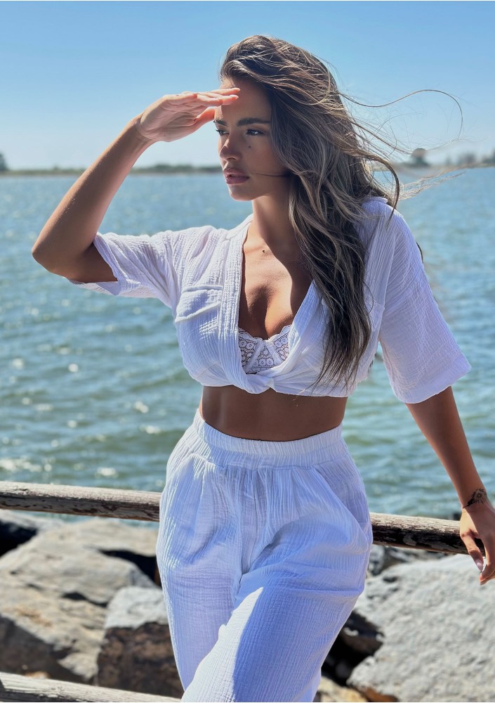 Thera - White muslin crop shirt