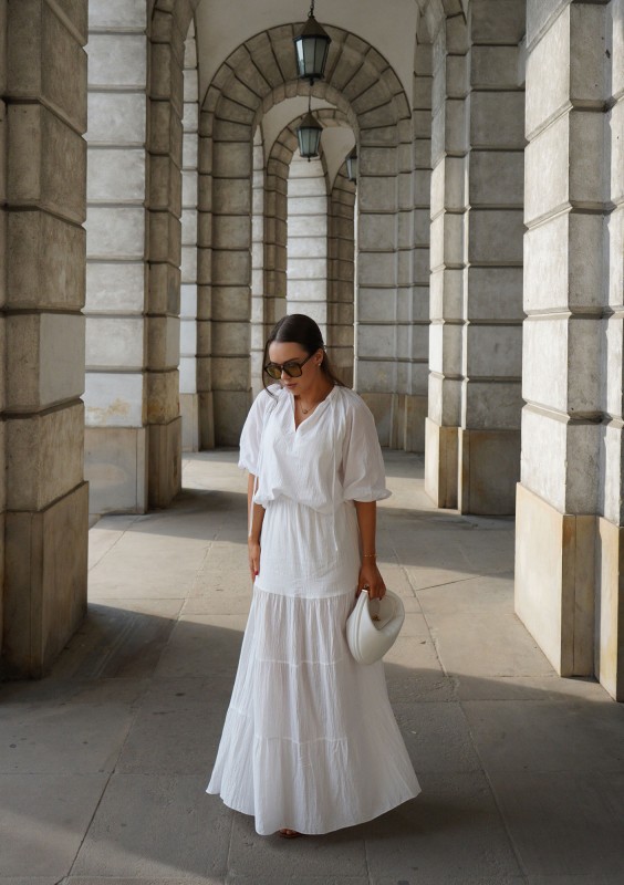 Soleil - White cotton summer maxi skirt