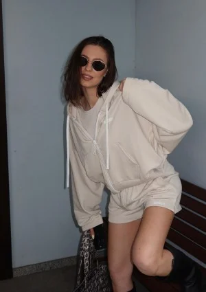 Bane - Rozpinana bluza oversize z kapturem Coconut