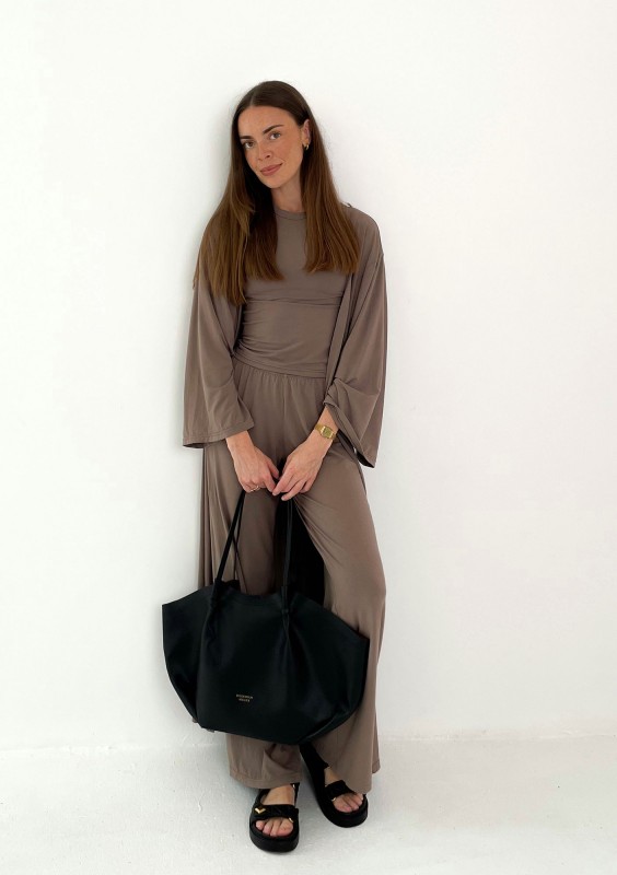 Lumiere - Latte beige rayon maxi kimono