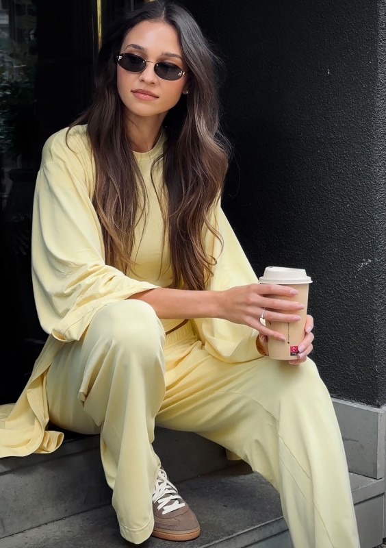 Lumiere - Banana yellow rayon wide pants