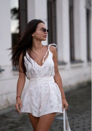 Fleur - Creamy cotton openwork jumpsuit