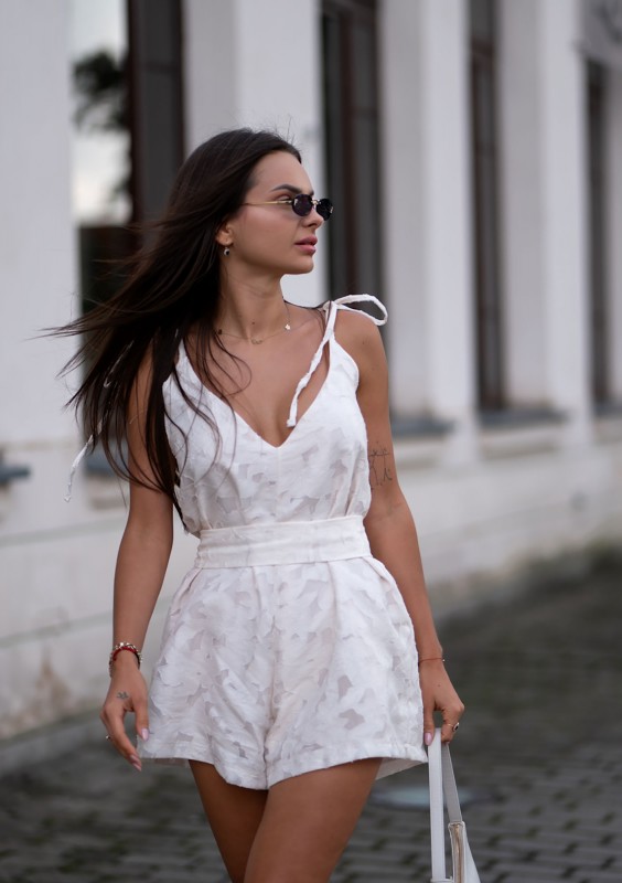 Fleur - Creamy cotton openwork jumpsuit