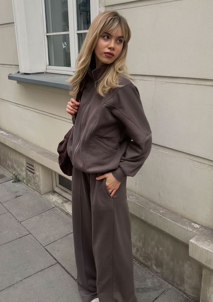 Based - Savannah tan brown oversize zipped sweatshirt