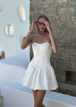 Leyna - Ecru mini bomb dress