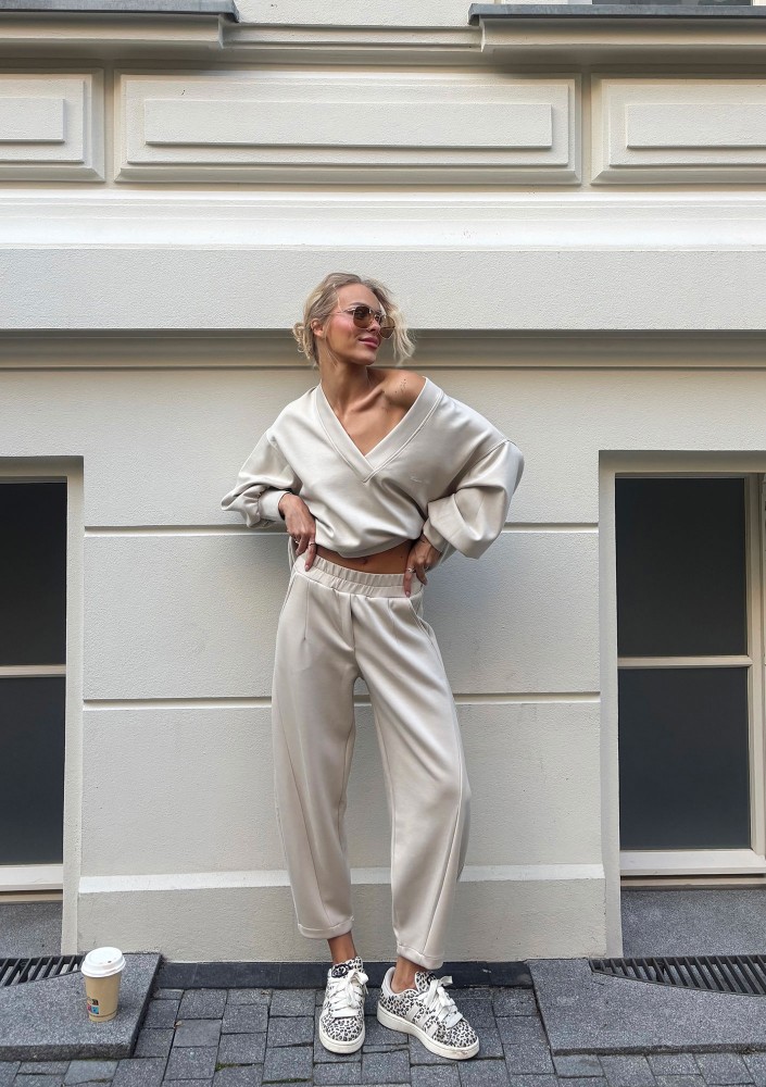 Ollie - Spodnie dresowe z wiskozą Beige