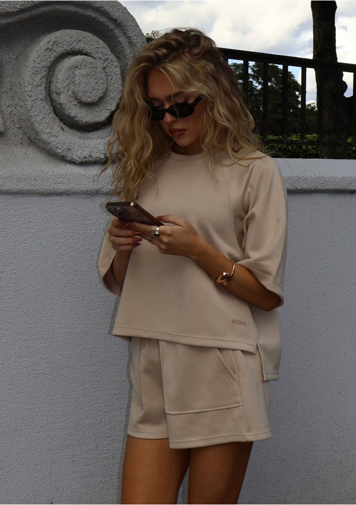 Jess - Bluza z dzianiny soft z krótkim rękawem beżowa