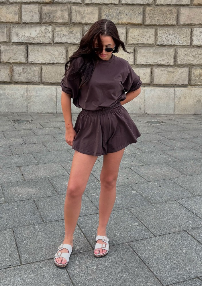 Softie - Rozkloszowane szorty z bawełnianej dzianiny Dark Chocolate